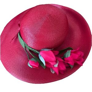 Vintage George Zamau'l Hat Red Roses Accent Kentucky Derby Wedding Church Ribbon